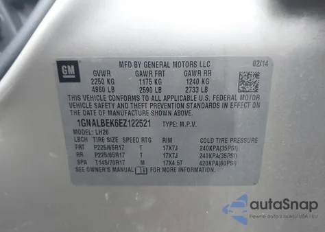 2014 Chevrolet Equinox 1Lt z USA, uszkodzony, nr VIN 1GNALBEK6EZ122521